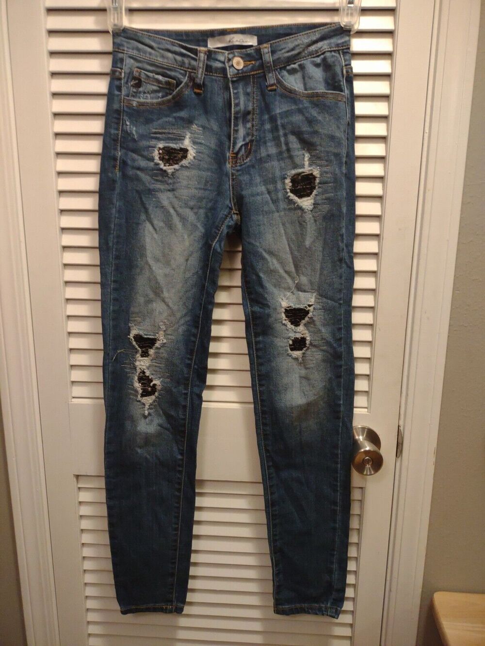 KanCan Black Sequin Distressed Stretch Skinny Blue Jeans Women's Sz 5/26 KC5121D